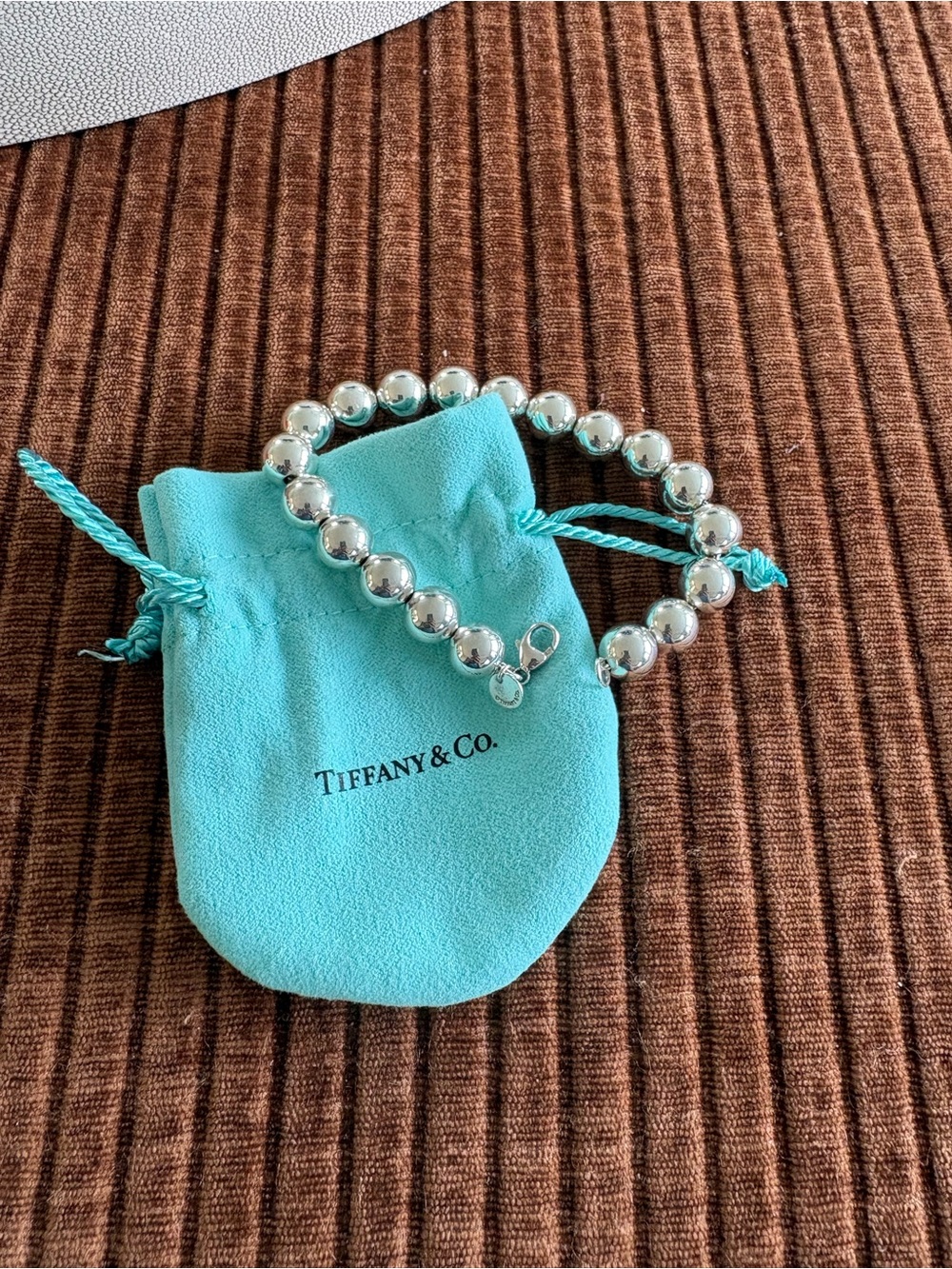 Tiffany & Co. Sterling Silver Bead Bracelet with Tiffany Blue Pouch LIKE NEW
